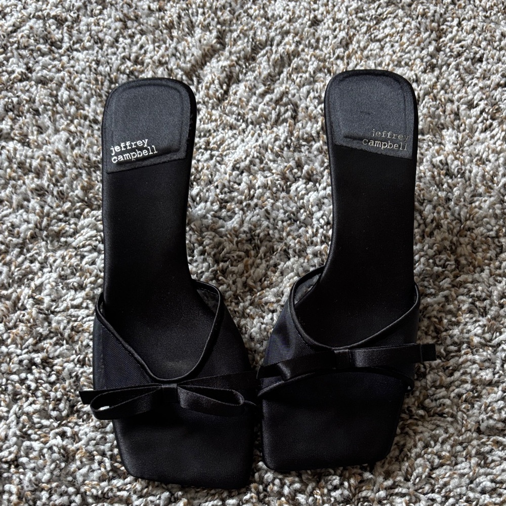 Jeffrey Campbell Black Satin Mules (sweet on you kitten heels)